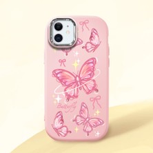 HONTINGA iPhone 11 ile Uyumlu Kılıfı Kamera Korumalı Düşüme Önleyici Basitlik Pembe Yumuşak Silikon Telefon Kılıfı Pembe Kelebek Desenli K4-0256