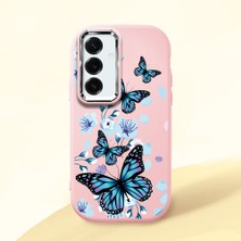HONTINGA Samsung Galaxy S25 Plus ile Uyumlu Kılıfı Kamera Korumalı Düşüme Önleyici Basitlik Pembe Yumuşak Silikon Telefon Kılıfı Mavi Kelebek Desenli K4-0230