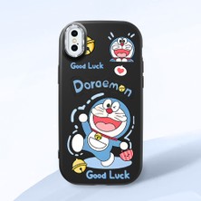 HONTINGA iPhone Xs ile Uyumlu Kılıfı Kamera Korumalı Düşüme Önleyici Basitlik Siyah Yumuşak Silikon Telefon Kılıfı Doraemon Desenli K4-0251