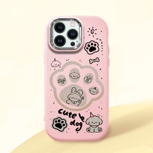 HONTINGA iPhone 13 Pro ile Uyumlu Kılıfı Kamera Korumalı Düşüme Önleyici Basitlik Pembe Yumuşak Silikon Telefon Kılıfı Köpek Desenli K4-0233