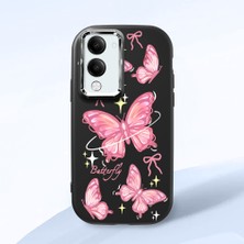 HONTINGA Vivo Y04 ile Uyumlu Kılıfı Kamera Korumalı Düşüme Önleyici Basitlik Siyah Yumuşak Silikon Telefon Kılıfı Pembe Kelebek Desenli K4-0256