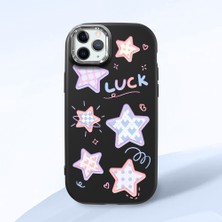 HONTINGA iPhone 11 Pro ile Uyumlu Kılıfı Kamera Korumalı Düşüme Önleyici Basitlik Siyah Yumuşak Silikon Telefon Kılıfı Renkli Yıldızlar Desenli K4-0248