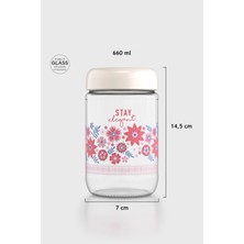 Renga Flora Desenli 660 ml Cam Kavanoz 132079 Bej