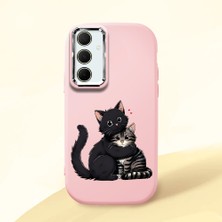 HONTINGA Samsung Galaxy A35 ile Uyumlu Kılıfı Kamera Korumalı Düşüme Önleyici Basitlik Pembe Yumuşak Silikon Telefon Kılıfı Kedi Desenli K4-0235