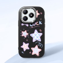 HONTINGA Realme C61 ile Uyumlu Kılıfı Kamera Korumalı Düşüme Önleyici Basitlik Siyah Yumuşak Silikon Telefon Kılıfı Renkli Yıldızlar Desenli K4-0248