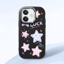 HONTINGA Oppo A3X 5g ile Uyumlu Kılıfı Kamera Korumalı Düşüme Önleyici Basitlik Siyah Yumuşak Silikon Telefon Kılıfı Renkli Yıldızlar Desenli K4-0248