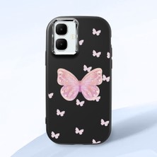 HONTINGA Infinix Smart 10 ile Uyumlu Kılıfı Kamera Korumalı Düşüme Önleyici Basitlik Siyah Yumuşak Silikon Telefon Kılıfı Kelebek Desenli K4-0260
