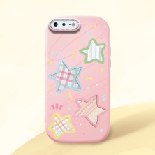 HONTINGA iPhone 8 Plus ile Uyumlu Kılıfı Kamera Korumalı Düşüme Önleyici Basitlik Pembe Yumuşak Silikon Telefon Kılıfı Renkli Yıldız Desenli K4-0247