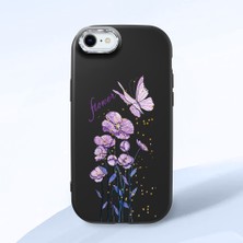 HONTINGA iPhone 8 ile Uyumlu Kılıfı Kamera Korumalı Düşüme Önleyici Basitlik Siyah Yumuşak Silikon Telefon Kılıfı Mor Kelebek Desenli K4-0244