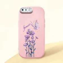 HONTINGA iPhone 8 Plus ile Uyumlu Kılıfı Kamera Korumalı Düşüme Önleyici Basitlik Pembe Yumuşak Silikon Telefon Kılıfı Mor Kelebek Desenli K4-0244