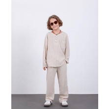 Ay Kids Erkek Çocuk Keten  Çizgili İkili Takım – Şık ve Rahat Günlük Kombin (Gömlek + Pantolon) 9262KR