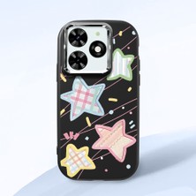 HONTINGA Infinix Smart 8 ile Uyumlu Kılıfı Kamera Korumalı Düşüme Önleyici Basitlik Siyah Yumuşak Silikon Telefon Kılıfı Renkli Yıldız Desenli K4-0247