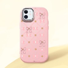 HONTINGA iPhone 11 ile Uyumlu Kılıfı Kamera Korumalı Düşüme Önleyici Basitlik Pembe Yumuşak Silikon Telefon Kılıfı Küçük Fiyonk Desenli K4-0252