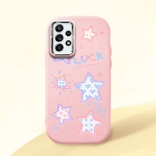 HONTINGA Samsung Galaxy A52 ile Uyumlu Kılıfı Kamera Korumalı Düşüme Önleyici Basitlik Pembe Yumuşak Silikon Telefon Kılıfı Renkli Yıldızlar Desenli K4-0248