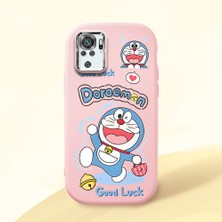 HONTINGA Xiaomi Redmi Note 10 4g ile Uyumlu Kılıfı Kamera Korumalı Düşüme Önleyici Basitlik Pembe Yumuşak Silikon Telefon Kılıfı Doraemon Desenli K4-0251