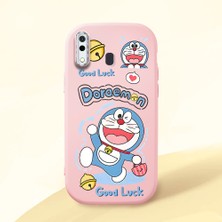 HONTINGA Samsung Galaxy A30 ile Uyumlu Kılıfı Kamera Korumalı Düşüme Önleyici Basitlik Pembe Yumuşak Silikon Telefon Kılıfı Doraemon Desenli K4-0251