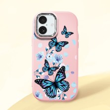 HONTINGA iPhone 17 ile Uyumlu Kılıfı Kamera Korumalı Düşüme Önleyici Basitlik Pembe Yumuşak Silikon Telefon Kılıfı Mavi Kelebek Desenli K4-0230