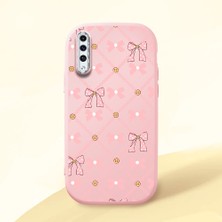 HONTINGA Samsung Galaxy A30S ile Uyumlu Kılıfı Kamera Korumalı Düşüme Önleyici Basitlik Pembe Yumuşak Silikon Telefon Kılıfı Küçük Fiyonk Desenli K4-0252
