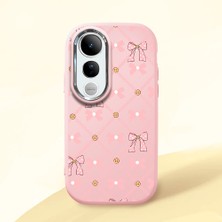 HONTINGA Vivo V50 Lite ile Uyumlu Kılıfı Kamera Korumalı Düşüme Önleyici Basitlik Pembe Yumuşak Silikon Telefon Kılıfı Küçük Fiyonk Desenli K4-0252