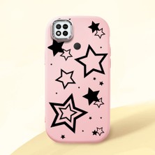 HONTINGA Redmi 9c ile Uyumlu Kılıfı Kamera Korumalı Düşüme Önleyici Basitlik Pembe Yumuşak Silikon Telefon Kılıfı Siyah Yıldız Desenli K4-0245