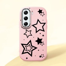 HONTINGA Tecno Camon 40 Pro 5g ile Uyumlu Kılıfı Kamera Korumalı Düşüme Önleyici Basitlik Pembe Yumuşak Silikon Telefon Kılıfı Siyah Yıldız Desenli K4-0245
