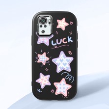 HONTINGA Xiaomi Redmi Note 10 4g ile Uyumlu Kılıfı Kamera Korumalı Düşüme Önleyici Basitlik Siyah Yumuşak Silikon Telefon Kılıfı Renkli Yıldızlar Desenli K4-0248