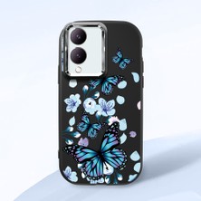 HONTINGA Vivo Y28 ile Uyumlu Kılıfı Kamera Korumalı Düşüme Önleyici Basitlik Siyah Yumuşak Silikon Telefon Kılıfı Mavi Kelebek Desenli K4-0230