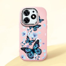 HONTINGA Tecno Spark 10 Pro ile Uyumlu Kılıfı Kamera Korumalı Düşüme Önleyici Basitlik Pembe Yumuşak Silikon Telefon Kılıfı Mavi Kelebek Desenli K4-0230