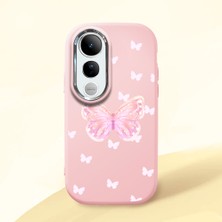 HONTINGA Vivo V50 Lite ile Uyumlu Kılıfı Kamera Korumalı Düşüme Önleyici Basitlik Pembe Yumuşak Silikon Telefon Kılıfı Kelebek Desenli K4-0260