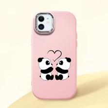 HONTINGA iPhone 11 ile Uyumlu Kılıfı Kamera Korumalı Düşüme Önleyici Basitlik Pembe Yumuşak Silikon Telefon Kılıfı Panda Desenli K4-0239