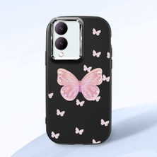 HONTINGA Vivo Y28 ile Uyumlu Kılıfı Kamera Korumalı Düşüme Önleyici Basitlik Siyah Yumuşak Silikon Telefon Kılıfı Kelebek Desenli K4-0260