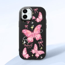 HONTINGA Samsung Galaxy A06 ile Uyumlu Kılıfı Kamera Korumalı Düşüme Önleyici Basitlik Siyah Yumuşak Silikon Telefon Kılıfı Pembe Kelebek Desenli K4-0256