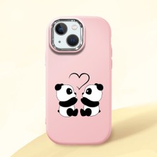 HONTINGA iPhone 13 Mini ile Uyumlu Kılıfı Kamera Korumalı Düşüme Önleyici Basitlik Pembe Yumuşak Silikon Telefon Kılıfı Panda Desenli K4-0239