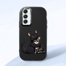 HONTINGA Samsung Galaxy A16 ile Uyumlu Kılıfı Kamera Korumalı Düşüme Önleyici Basitlik Siyah Yumuşak Silikon Telefon Kılıfı Kedi Desenli K4-0235