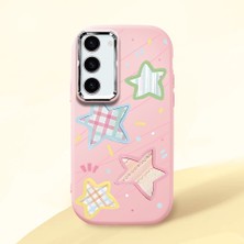 HONTINGA Samsung Galaxy S23 ile Uyumlu Kılıfı Kamera Korumalı Düşüme Önleyici Basitlik Pembe Yumuşak Silikon Telefon Kılıfı Renkli Yıldız Desenli K4-0247