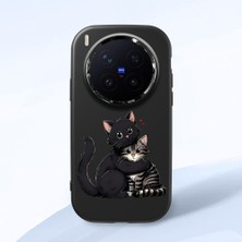 HONTINGA Vivo X300 Pro ile Uyumlu Kılıfı Kamera Korumalı Düşüme Önleyici Basitlik Siyah Yumuşak Silikon Telefon Kılıfı Kedi Desenli K4-0235