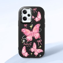 HONTINGA Redmi Note 12 Pro 5g ile Uyumlu Kılıfı Kamera Korumalı Düşüme Önleyici Basitlik Siyah Yumuşak Silikon Telefon Kılıfı Pembe Kelebek Desenli K4-0256