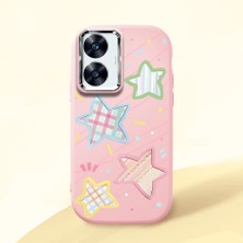 HONTINGA Realme C55 ile Uyumlu Kılıfı Kamera Korumalı Düşüme Önleyici Basitlik Pembe Yumuşak Silikon Telefon Kılıfı Renkli Yıldız Desenli K4-0247