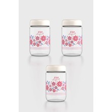 Renga Flora Desenli 660 ml 3'lü Cam Kavanoz Seti 132079 Bej