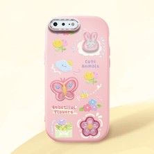 HONTINGA iPhone 8 Plus ile Uyumlu Kılıfı Kamera Korumalı Düşüme Önleyici Basitlik Pembe Yumuşak Silikon Telefon Kılıfı Hayvan Desenli K4-0249