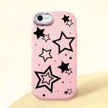 HONTINGA iPhone 7 ile Uyumlu Kılıfı Kamera Korumalı Düşüme Önleyici Basitlik Pembe Yumuşak Silikon Telefon Kılıfı Siyah Yıldız Desenli K4-0245