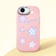 HONTINGA iPhone 16E ile Uyumlu Kılıfı Kamera Korumalı Düşüme Önleyici Basitlik Pembe Yumuşak Silikon Telefon Kılıfı Renkli Yıldızlar Desenli K4-0248