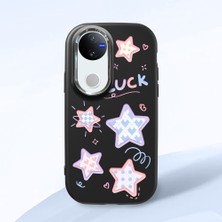 HONTINGA Vivo V50 ile Uyumlu Kılıfı Kamera Korumalı Düşüme Önleyici Basitlik Siyah Yumuşak Silikon Telefon Kılıfı Renkli Yıldızlar Desenli K4-0248