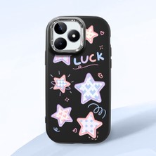 HONTINGA Realme C53 ile Uyumlu Kılıfı Kamera Korumalı Düşüme Önleyici Basitlik Siyah Yumuşak Silikon Telefon Kılıfı Renkli Yıldızlar Desenli K4-0248