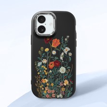 HONTINGA iPhone 17 ile Uyumlu Kılıfı Kamera Korumalı Düşüme Önleyici Basitlik Siyah Yumuşak Silikon Telefon Kılıfı Çiçek Desenli K4-0242