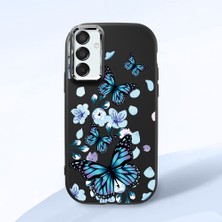 HONTINGA Samsung Galaxy M15 ile Uyumlu Kılıfı Kamera Korumalı Düşüme Önleyici Basitlik Siyah Yumuşak Silikon Telefon Kılıfı Mavi Kelebek Desenli K4-0230