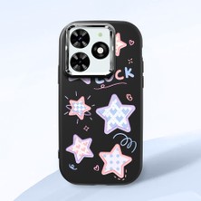 HONTINGA Infinix Smart 8 ile Uyumlu Kılıfı Kamera Korumalı Düşüme Önleyici Basitlik Siyah Yumuşak Silikon Telefon Kılıfı Renkli Yıldızlar Desenli K4-0248