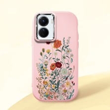 HONTINGA Vivo Y02S ile Uyumlu Kılıfı Kamera Korumalı Düşüme Önleyici Basitlik Pembe Yumuşak Silikon Telefon Kılıfı Çiçek Desenli K4-0242
