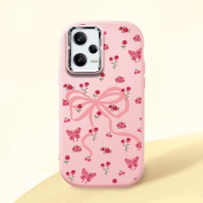HONTINGA Poco X5 Pro 5g ile Uyumlu Kılıfı Kamera Korumalı Düşüme Önleyici Basitlik Pembe Yumuşak Silikon Telefon Kılıfı Fiyonk Desenli K4-0253
