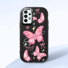 HONTINGA Samsung Galaxy A32 ile Uyumlu Kılıfı Kamera Korumalı Düşüme Önleyici Basitlik Siyah Yumuşak Silikon Telefon Kılıfı Pembe Kelebek Desenli K4-0256